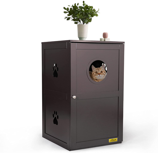 COZIWOW Enclosed Litter Box Enclosure Furniture Hidden Cabinet,Cat Washroom Bench,Litter House Litterbox Cover,Dog Proof Cat Feeding Station Nightstand Table for Large Cat Kitten Kitty Animals & Pet Supplies > Pet Supplies > Cat Supplies > Cat Furniture COZIWOW Brown  