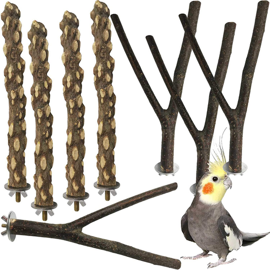 Kathson Natural Bird Wood Perch Parakeet Standing Toy Sticks Parrot Paw Grinding Branches Cockatiels Cage Chewable Accessories for Conures Macaws Finches 8 PCS Animals & Pet Supplies > Pet Supplies > Bird Supplies > Bird Cage Accessories kathson   