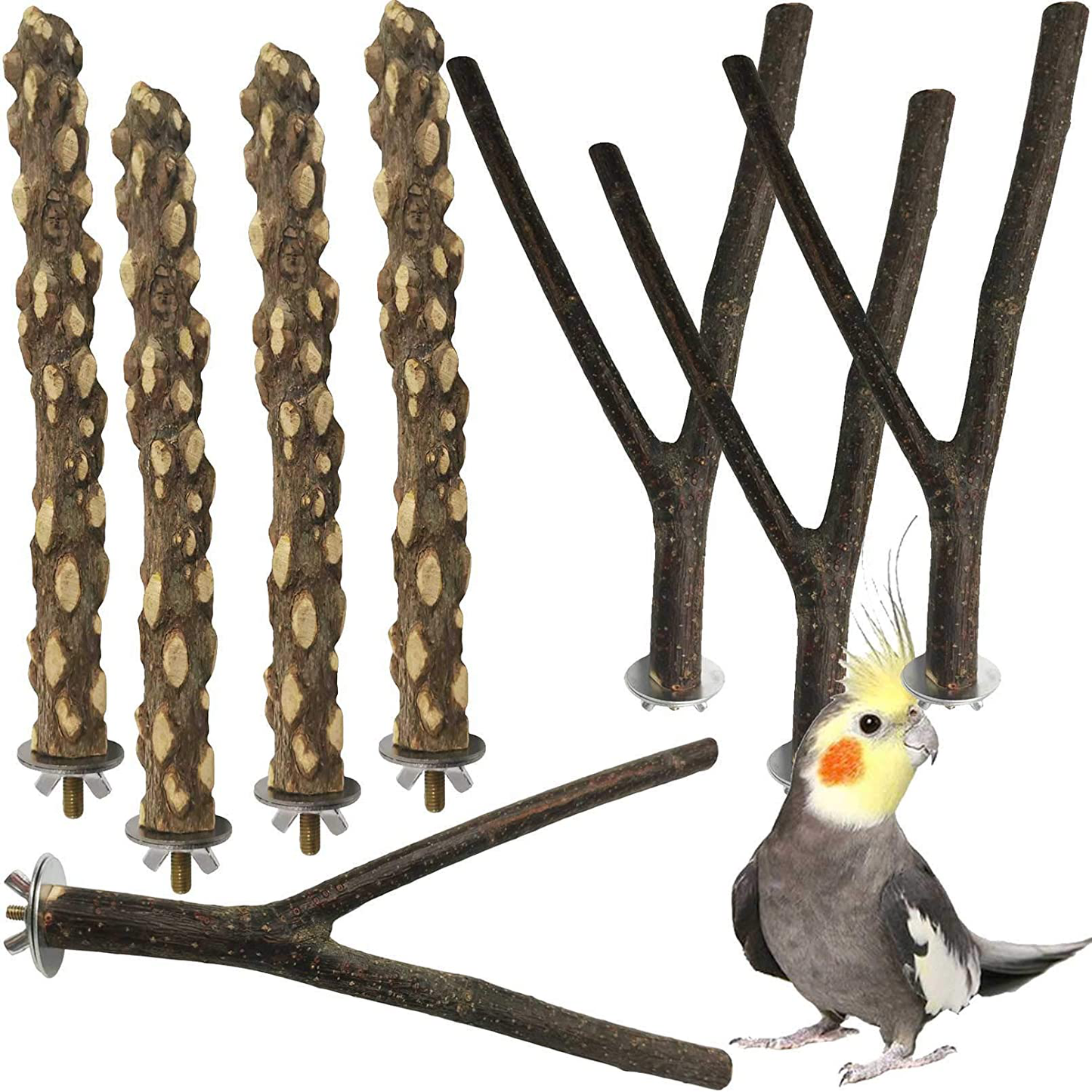 2pcs Parrot Bird Perches Natural Wood Bird Standing Stick Parrot Perch  Stand Platform Wooden Exercise Climbing Paw Grinding Toy Birdcage  Accessories