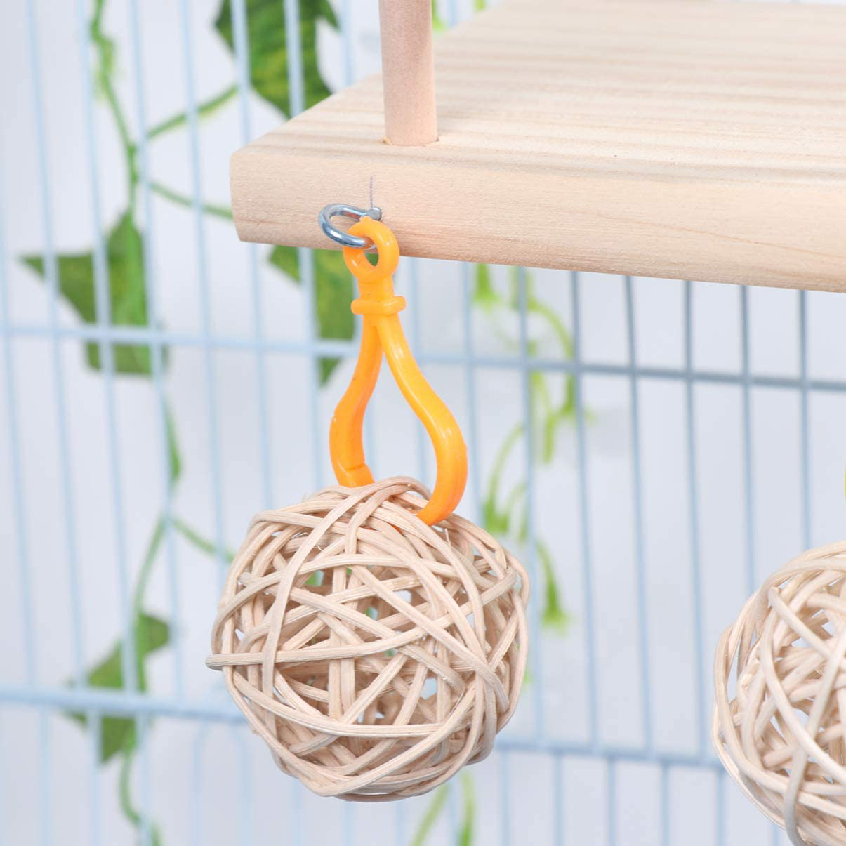 POPETPOP Bird Perches Cage Toy - Hamster Wooden Platform Parrot Play Gym Stands with Swing,Rattan Ball,Ferris Wheel Ladder Pet Training Playground for Birds Cockatiels Conures Hamster Rat Animals & Pet Supplies > Pet Supplies > Bird Supplies > Bird Gyms & Playstands POPETPOP   