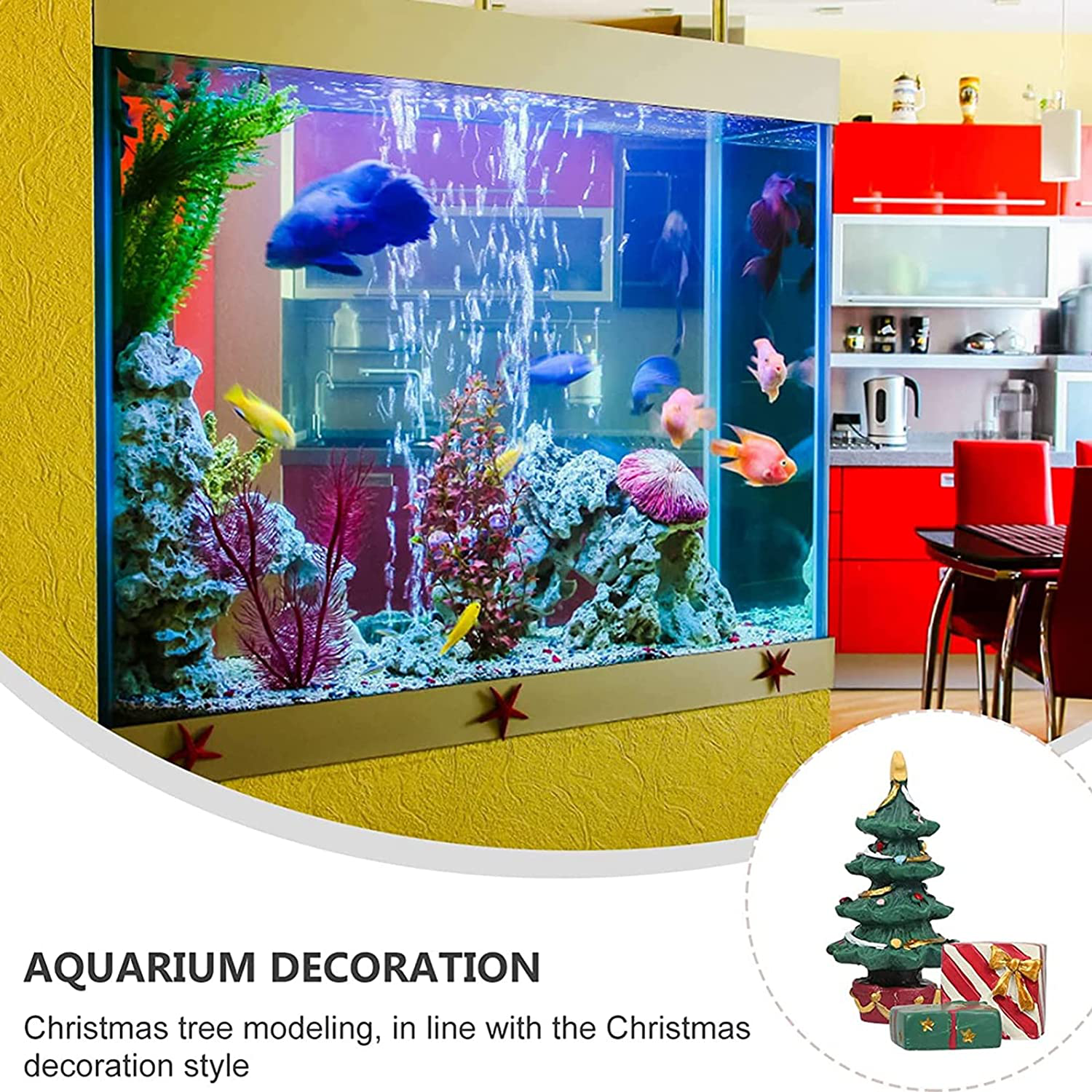 Christmas Aquarium Decoration,Christmas Tree Resin Oranment Fish Tank  Decoration for Holiday Fish Tank Supplies Table Decor