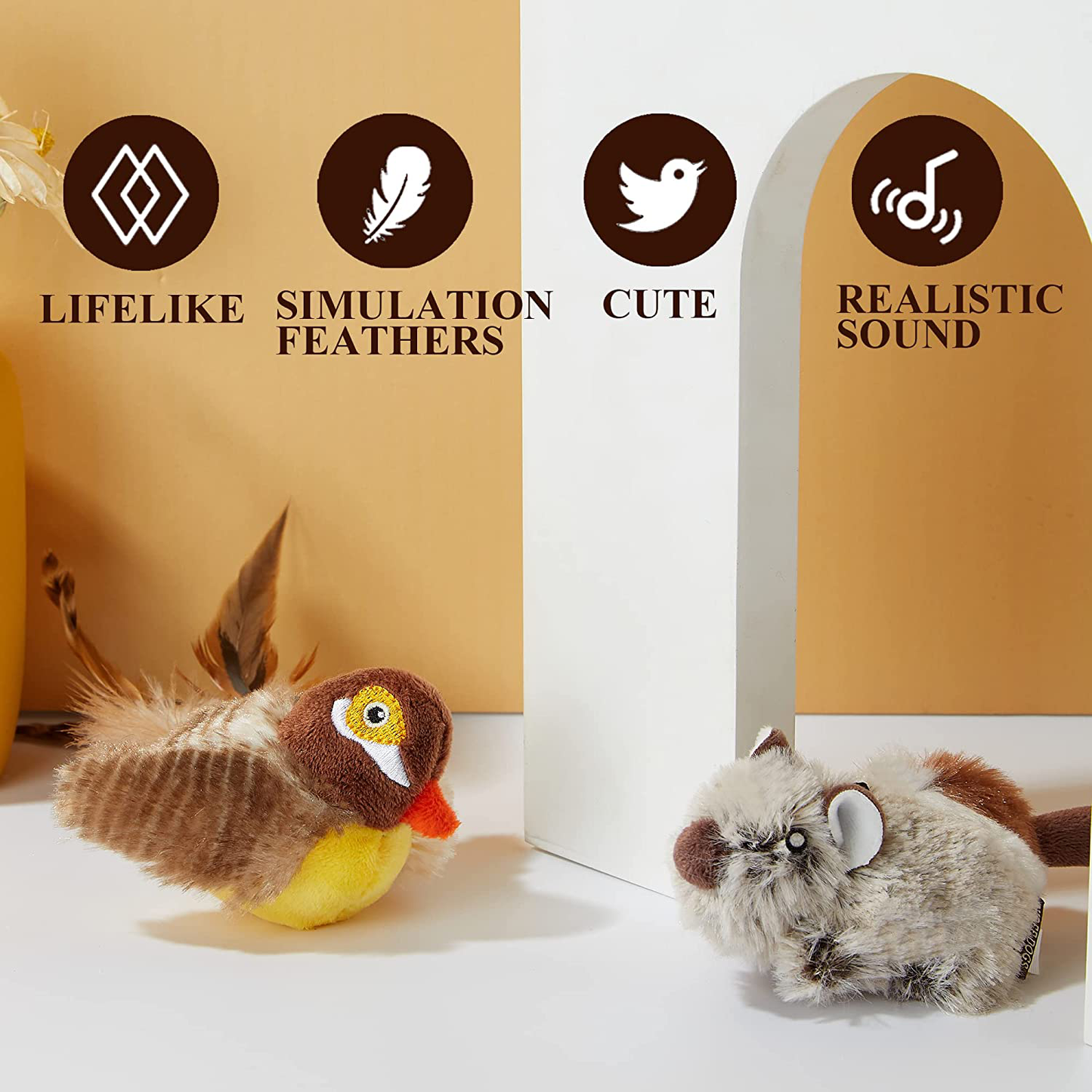 Vealind Interective Cat Toys for Indoor Cats, Three Dogs & a Cat Automatic Squeaky Mouse and Chirping Bird Cat Toy Lifelike Feather Toy Animals & Pet Supplies > Pet Supplies > Cat Supplies > Cat Toys Vealind   