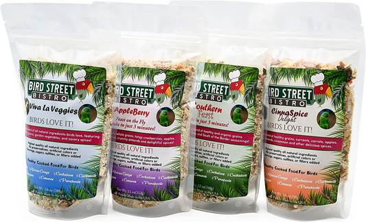 Bird Street Bistro Parrot Food Sample Pack Cooks in as Little as 3 to 15 Min | All Natural & Organic Grains and Legumes, Healthy Fruits, Vegetables, and Spices - No Fillers or Additives Animals & Pet Supplies > Pet Supplies > Bird Supplies > Bird Treats Bird Street Bistro 3.18 Pound (Pack of 1)  