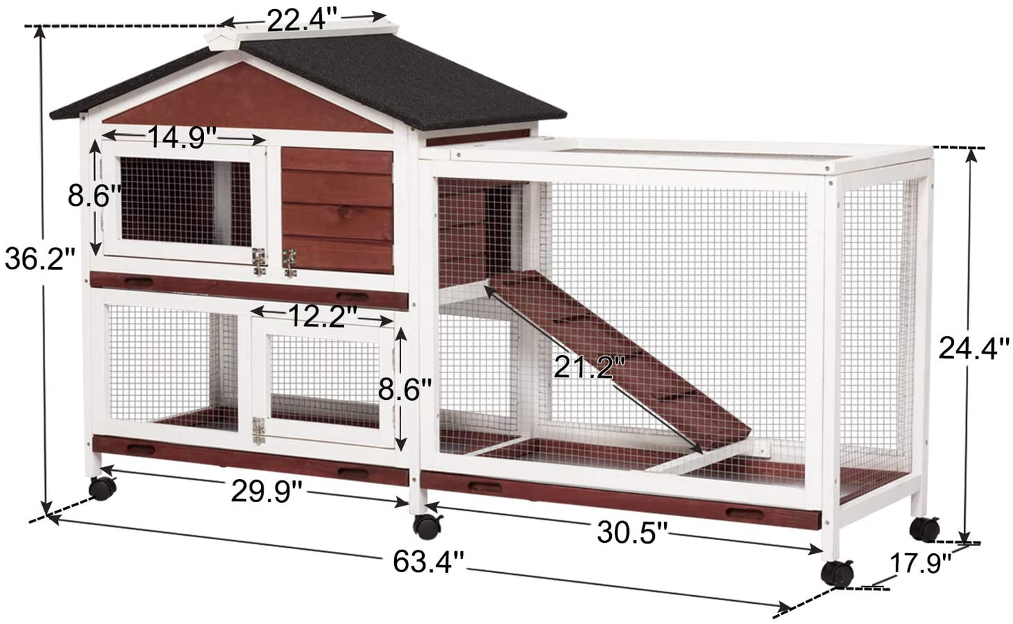 Rabbit Hutch Outdoor Bunny Cage - Large Bunny Hutch with Runs House Small Animal Habitats for Guinea Pigs Hamster Removable Tray Two Tier Waterproof Roof Pet Supplies Cottage Poultry Pen Enclosure Animals & Pet Supplies > Pet Supplies > Small Animal Supplies > Small Animal Habitats & Cages Kinpaw   