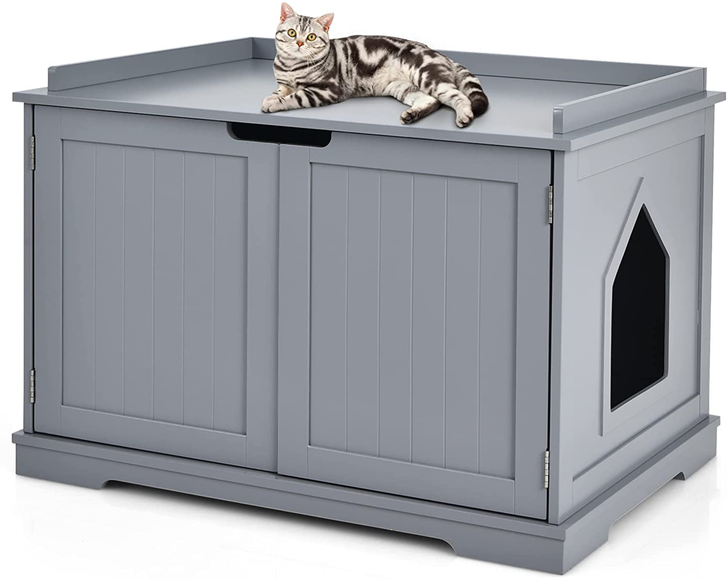 Tangkula Litter Box Enclosure, Cat Litter Box Furniture Hidden, Nightstand Pet House with Double Doors, Indoor Decorative Cat House, Cat Washroom Storage Bench for Large Cat Kitty Animals & Pet Supplies > Pet Supplies > Cat Supplies > Cat Furniture Tangkula Grey  