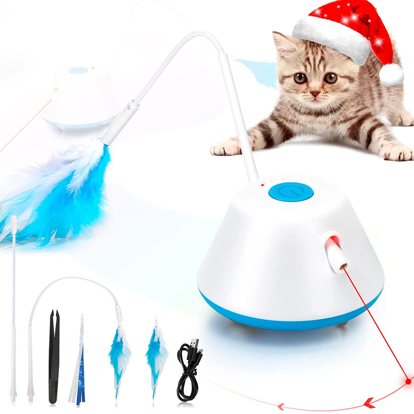 Cat Toys, Interactive Cat Toys for Indoor Cats, Automated Cat Toy with LED & Feathers, Auto Moving Kitten Toys, 3 Modes Electric Robotic Cat Toy Animals & Pet Supplies > Pet Supplies > Cat Supplies > Cat Toys Emunire Blue  