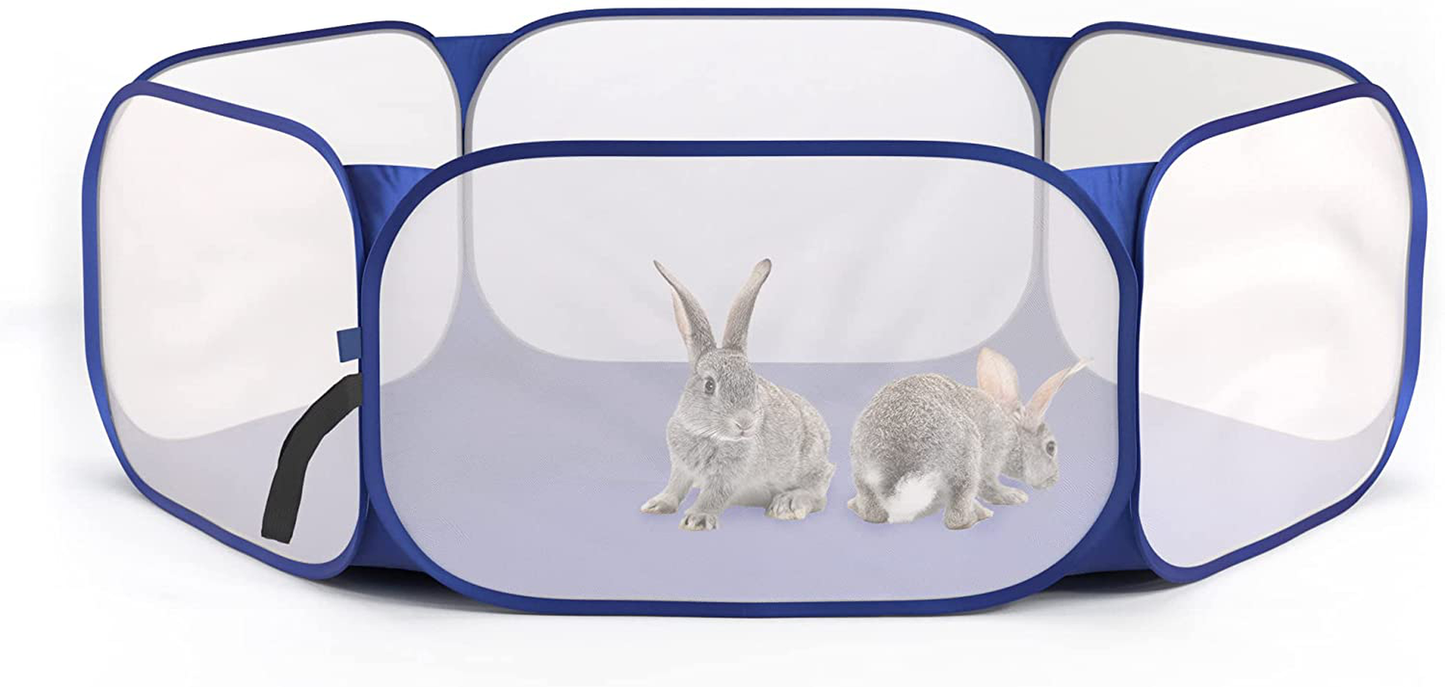 Petpost Small Animal Play Pen - Chinchillas, Gerbils, Rabbits, Guinea Pigs and Hedgehog Transparent Cage - Open Top Pet Holder - Large 43In. Wide X 15In. Tall