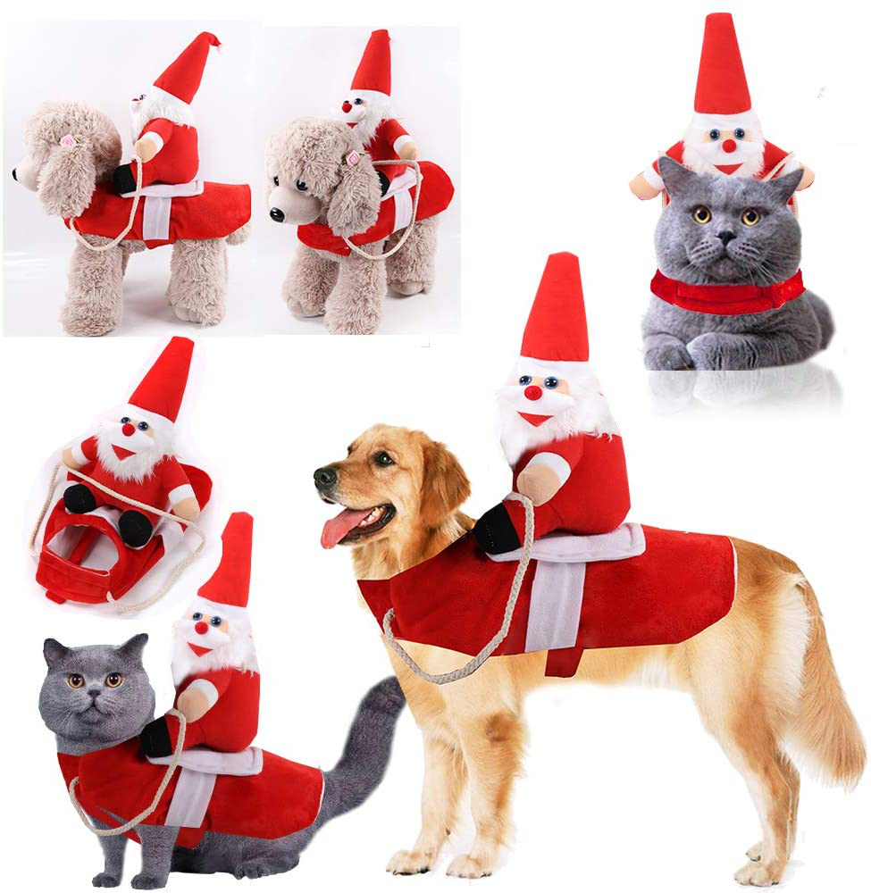 Sunmuxier Dog Cat Christmas Costume, Pet Christmas Holiday Outfit Funny Santa Claus Costumes on Pet to Send Gift Cosplay Coat Clothes Dressing up for Halloween Christmas Party Animals & Pet Supplies > Pet Supplies > Cat Supplies > Cat Apparel Sunmuxier   