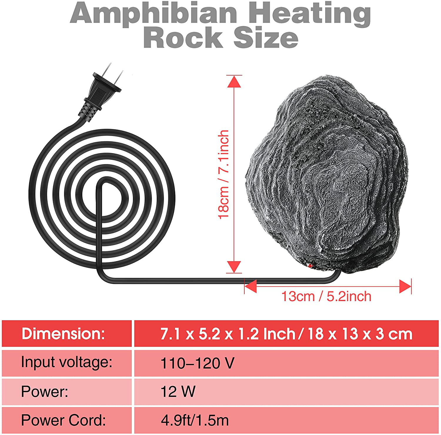 Reptile Heating Rock, Heatwave Rock Intelligent Temperature Control Terrarium Heater 12W for Hermit Crab Terrarium Small Animals Bearded Dragon Turtles Snakes Lizards Gecko Crab and Other Reptile Animals & Pet Supplies > Pet Supplies > Reptile & Amphibian Supplies > Reptile & Amphibian Substrates Fiada   