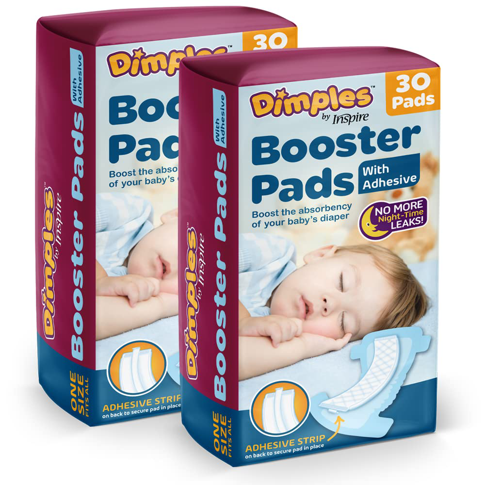 Dimples Booster Pads, Baby Diaper Doubler with Adhesive - Boosts Diaper Absorbency - No More Leaks 60 Count (With Adhesive for Secure Fit) … (30 Count) Animals & Pet Supplies > Pet Supplies > Dog Supplies > Dog Diaper Pads & Liners Inspire 60 Count  