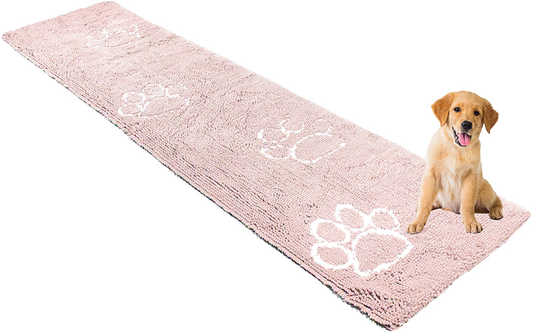 My Doggy Place - Ultra Absorbent Microfiber Dog Door Mat, Durable, Quick Drying, Washable, Prevent Mud Dirt, Keep Your House Clean (Pink W/Paw Print, Hallway Runner) - 8' X 2' Feet Animals & Pet Supplies > Pet Supplies > Dog Supplies > Dog Houses My Doggy Place   