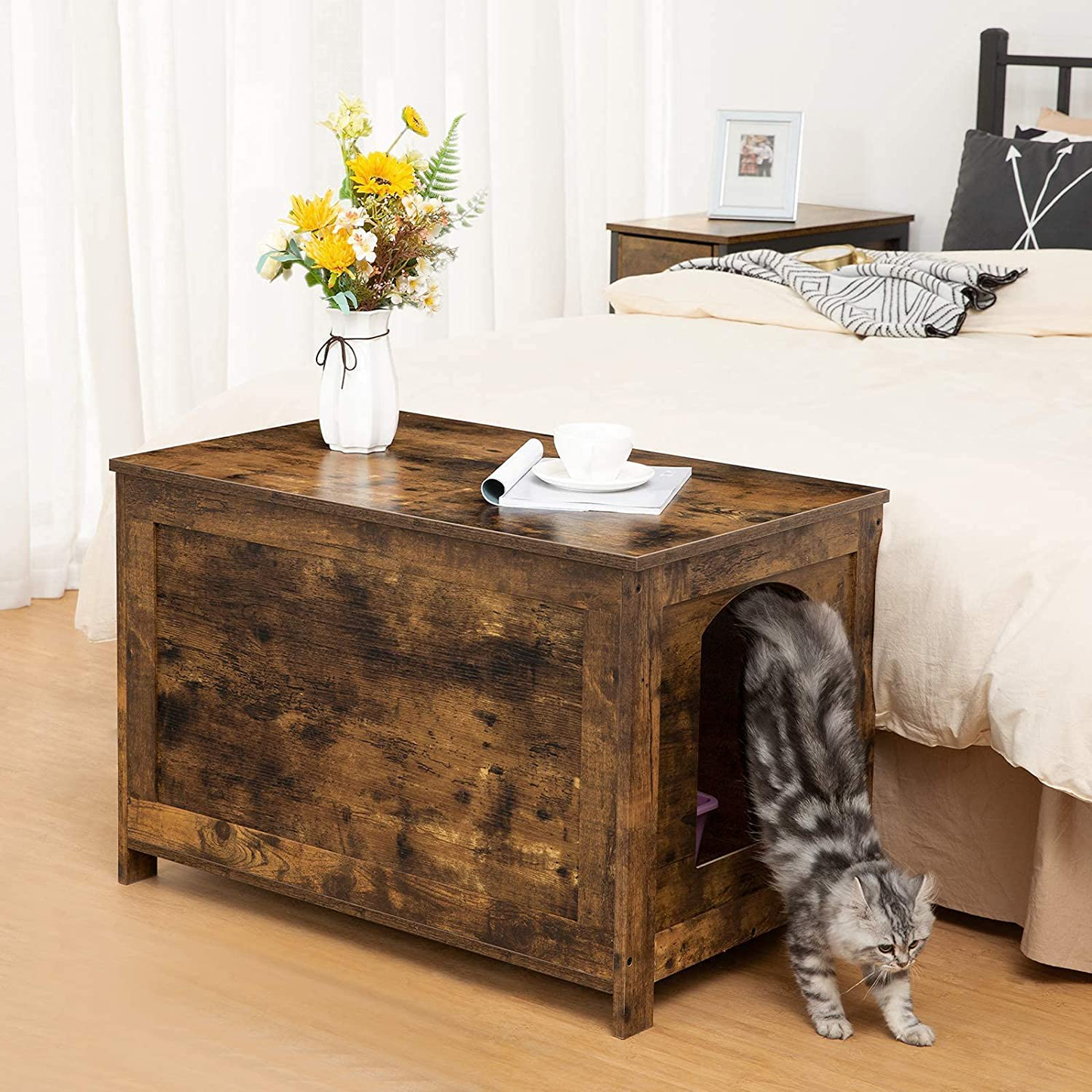 HOOBRO Cat Litter Box Enclosure, Hidden Cat Litter Box Furniture, 31.5 X 19.7 X 21.3 Inches, Flip Top Cat Washroom Bench, with Divider Enlarge Cat House Nightstand for Fat Cat, Rustic Brown BF02MW01 Animals & Pet Supplies > Pet Supplies > Cat Supplies > Cat Furniture HOOBRO   