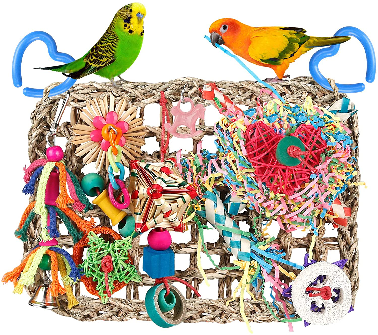 Bbjinronjy Bird Toys for Parakeets Cockatiels Conures Climbing Hammock with Colorful Bird Chew Toys Shredding Toy Seagrass Foraging Activity Wall Animals & Pet Supplies > Pet Supplies > Bird Supplies > Bird Toys BBjinronjy   