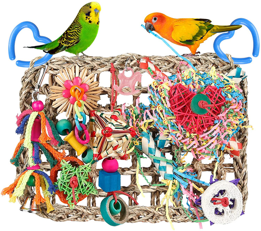 Bbjinronjy Bird Toys for Parakeets Cockatiels Conures Climbing Hammock with Colorful Bird Chew Toys Shredding Toy Seagrass Foraging Activity Wall Animals & Pet Supplies > Pet Supplies > Bird Supplies > Bird Toys BBjinronjy   