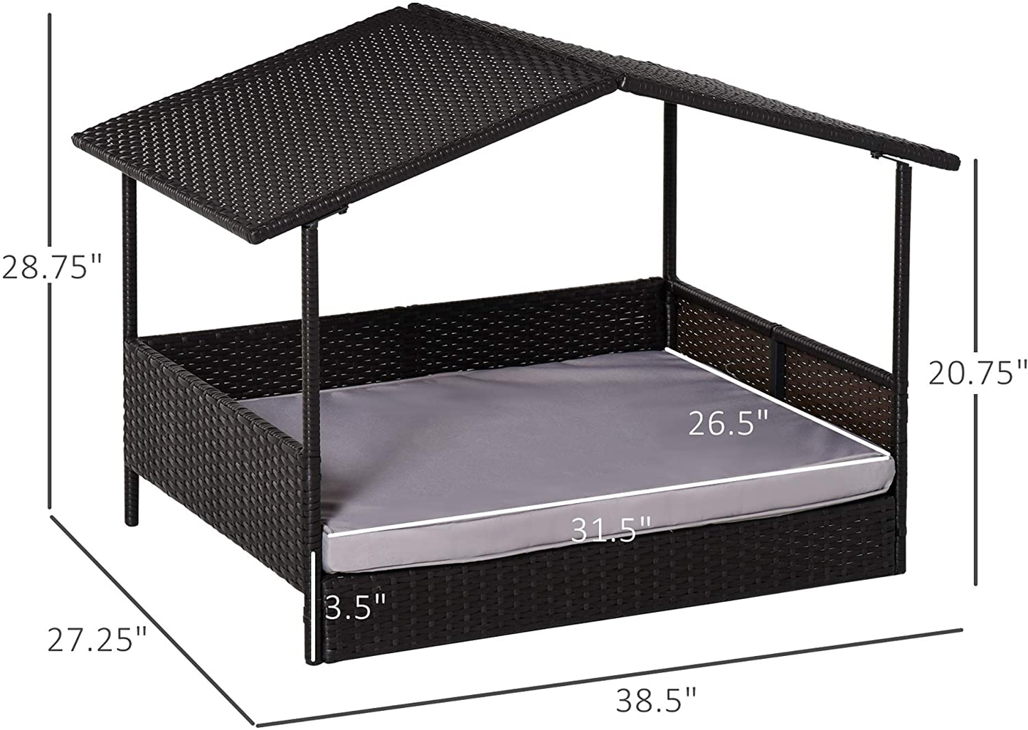 Pawhut Wicker Dog House Raised Rattan Bed for Indoor/Outdoor with Cushion Lounge Animals & Pet Supplies > Pet Supplies > Dog Supplies > Dog Houses PawHut   
