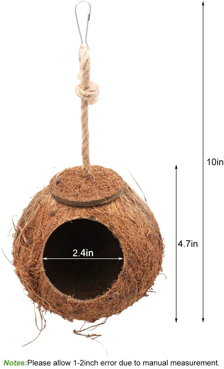 Crested Gecko Coco Hut Shell Bird House, Sturdy Hanging Home, Climbing Porch, Hiding, Sleeping&Breeding Pad, Rough Texture Encourages Foot and Beak Exercise, Suitable for Reptiles, Amphibians Animals & Pet Supplies > Pet Supplies > Reptile & Amphibian Supplies > Reptile & Amphibian Habitat Accessories suruikei   