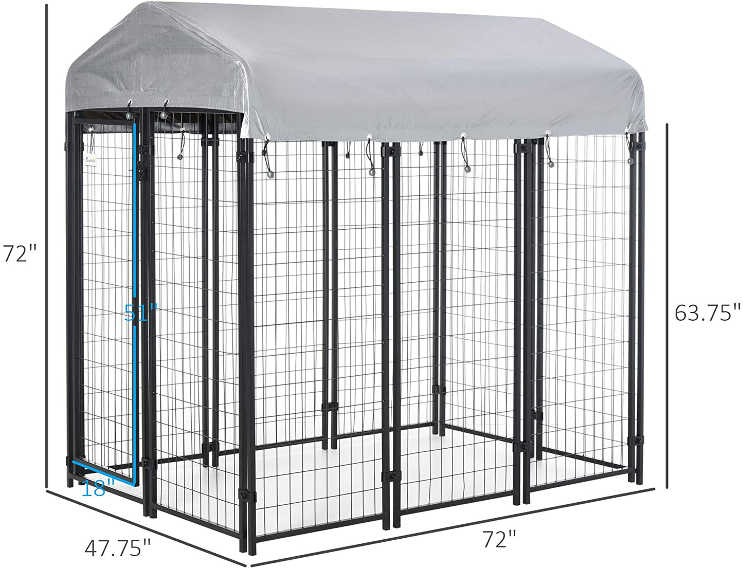 Pawhut Large Outdoor Dog Kennel Galvanized Steel Fence with Uv-Resistant Oxford Cloth Roof & Secure Lock