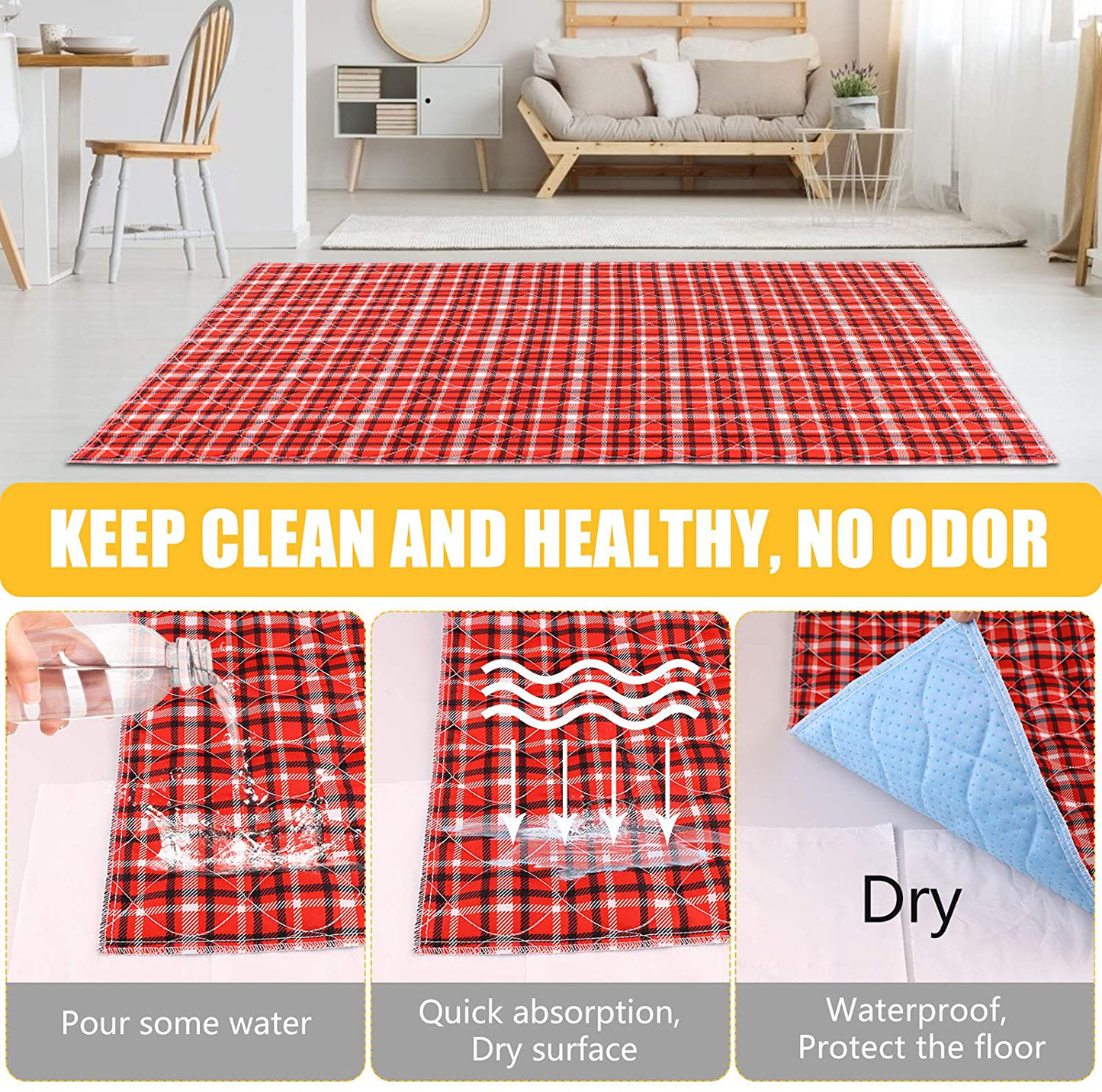Uteuvili 2 PCS Guinea Pig Cage Liners Guinea Pig Bedding Washable Waterproof Reusable anti Slip Super Absorbent Pee Pads for Small Animals (Red&Blue Plaid 24"X 47") Animals & Pet Supplies > Pet Supplies > Small Animal Supplies > Small Animal Bedding Uteuvili   