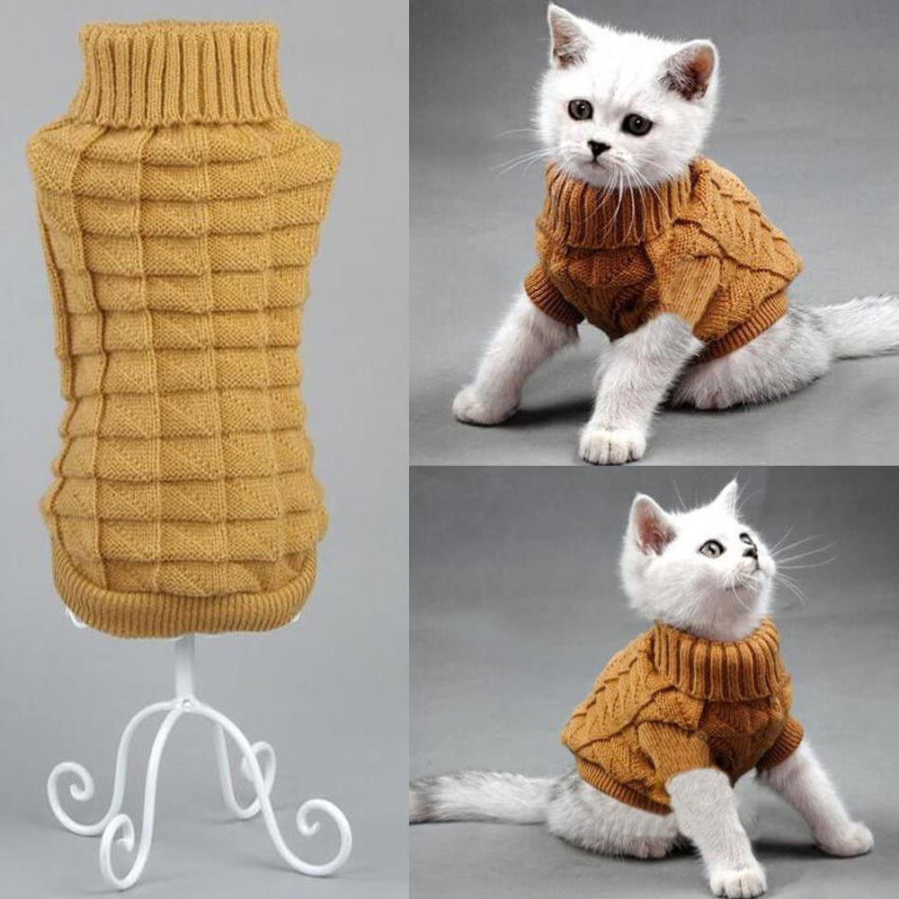 Bolbove Cable Knit Turtleneck Sweater for Small Dogs & Cats Knitwear Cold Weather Outfit Animals & Pet Supplies > Pet Supplies > Cat Supplies > Cat Apparel Bolbove Brown X-Large 