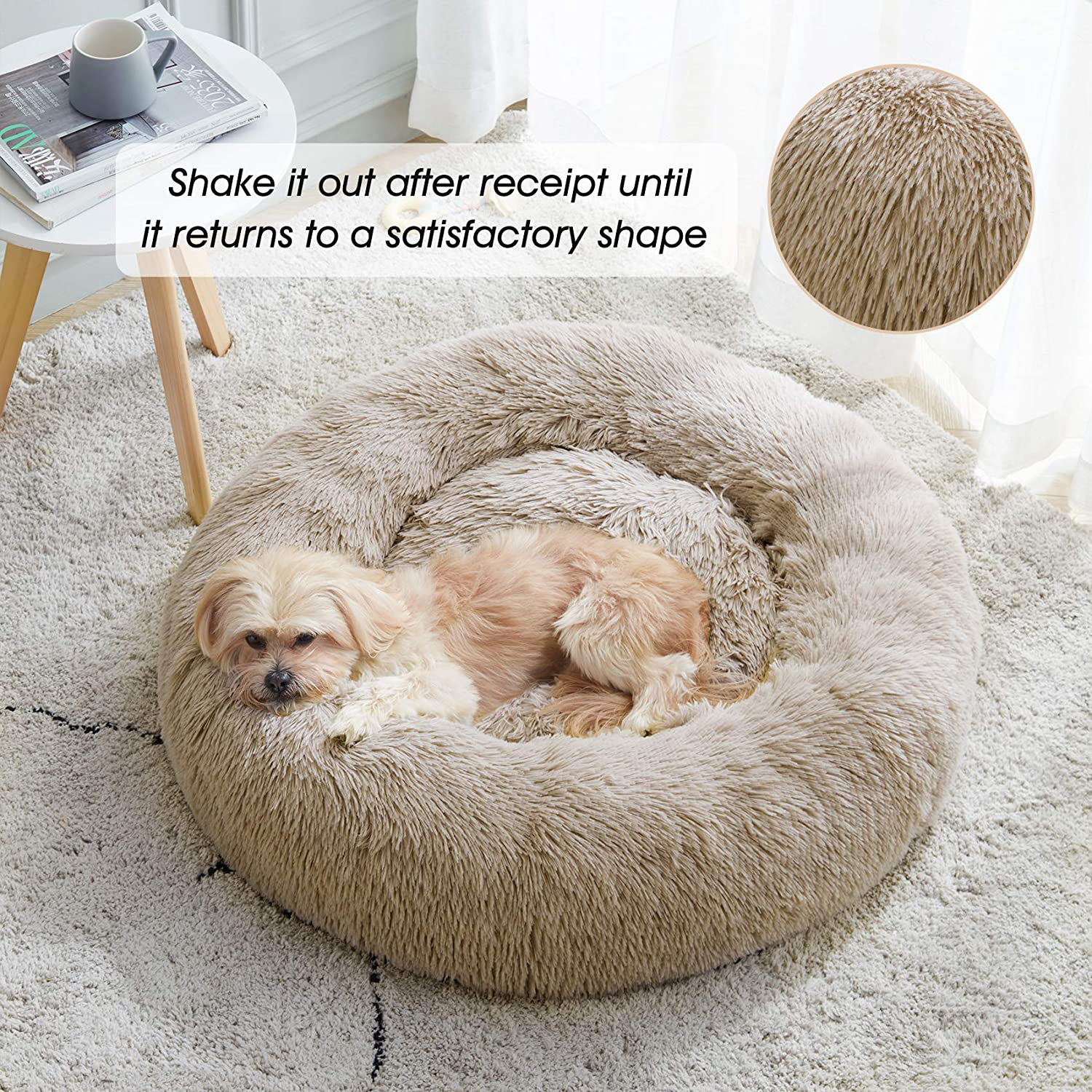 Calming Dog Bed & Cat Bed, Anti-Anxiety Donut Dog Cuddler Bed, Warming Cozy Soft Dog round Bed, Fluffy Faux Fur Plush Dog Cat Cushion Bed for Small Medium Dogs and Cats (20"/24"/27"/30")