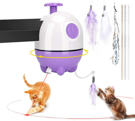 APPLYSU Interactive Cat Toys for Indoor Cats, 2 in 1 Laser Cat Toy and Cat Feather Toys, 360° Rotating Shutdown Automatic Cat Toy with Many Replacement Accessories for Kitten Animals & Pet Supplies > Pet Supplies > Cat Supplies > Cat Toys APPLYSU   