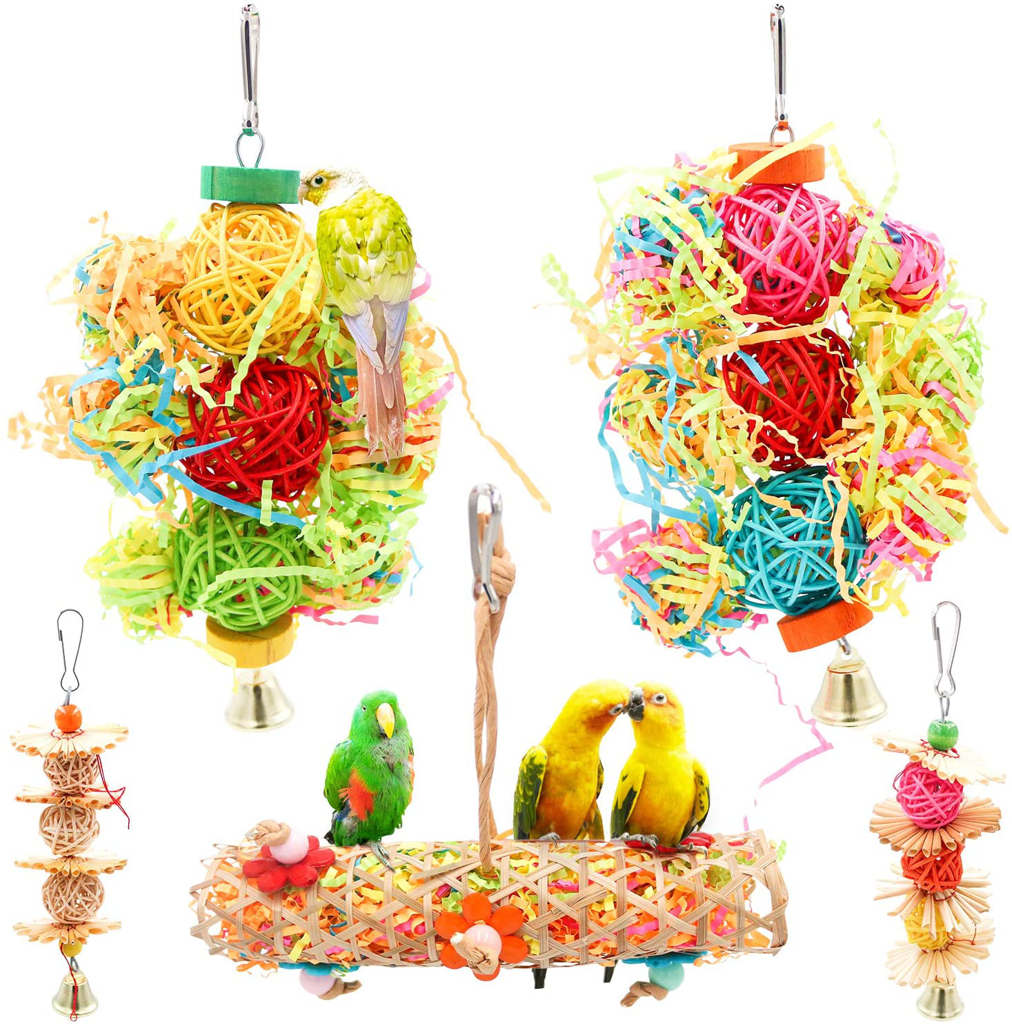 Bac-Kitchen Parrot Cage Toys Bird Swing Toys Parrot Shredder Toy Shred Foraging Hanging Cage Toy Wood Beads Bells Wooden Hammock Hanging Toys for Budgie Lovebirds Conures Parakeet Animals & Pet Supplies > Pet Supplies > Bird Supplies > Bird Cage Accessories Bac-kitchen   