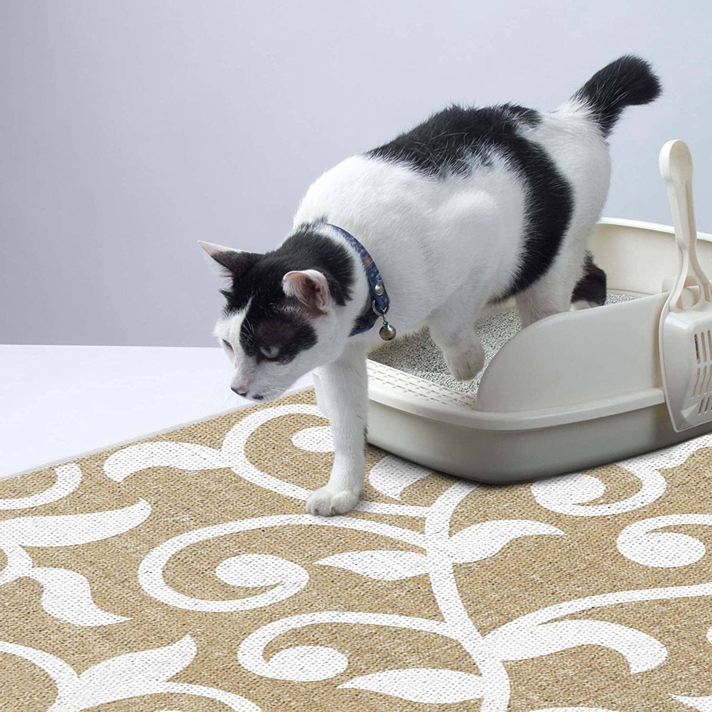 SUSSEXHOME Pets Ultra-Thin Cat and Dog Litter Mat for Litter Box - Washable Soft Natural Cotton Cat and Dog Litter Trapping Mat - Paws-Kind Slip Resistant Litter Catching Mat Animals & Pet Supplies > Pet Supplies > Cat Supplies > Cat Litter Box Mats SUSSEXHOME Floral-Beige 24x44 inch 