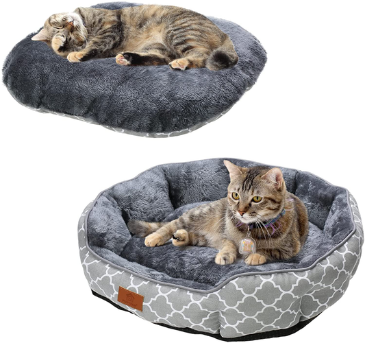 PUPTECK Self Warming Cat Bed, Non-Slip Soft Plush Pet round Donut Cushion with Warm Pads, Thermal Pad Mat for Cats Puppies Small Dogs Cold Days Sleeping