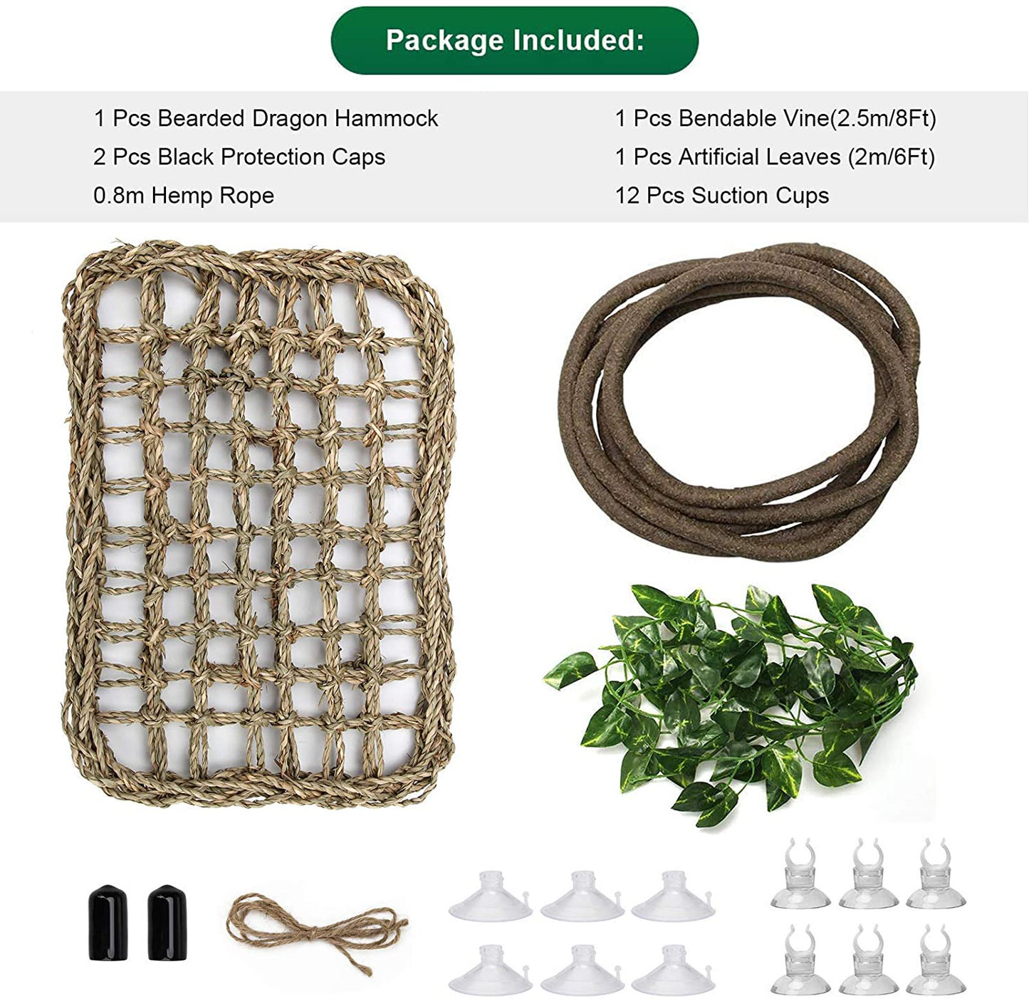 Bearded Dragon Tank Accessories, Coolrunner 8FT Reptile Vines, 6 FT Reptile Leaves and Lizard Hammock with Suction Cups for Lizards Snakes Gecko Iguana Chameleon Tortoise