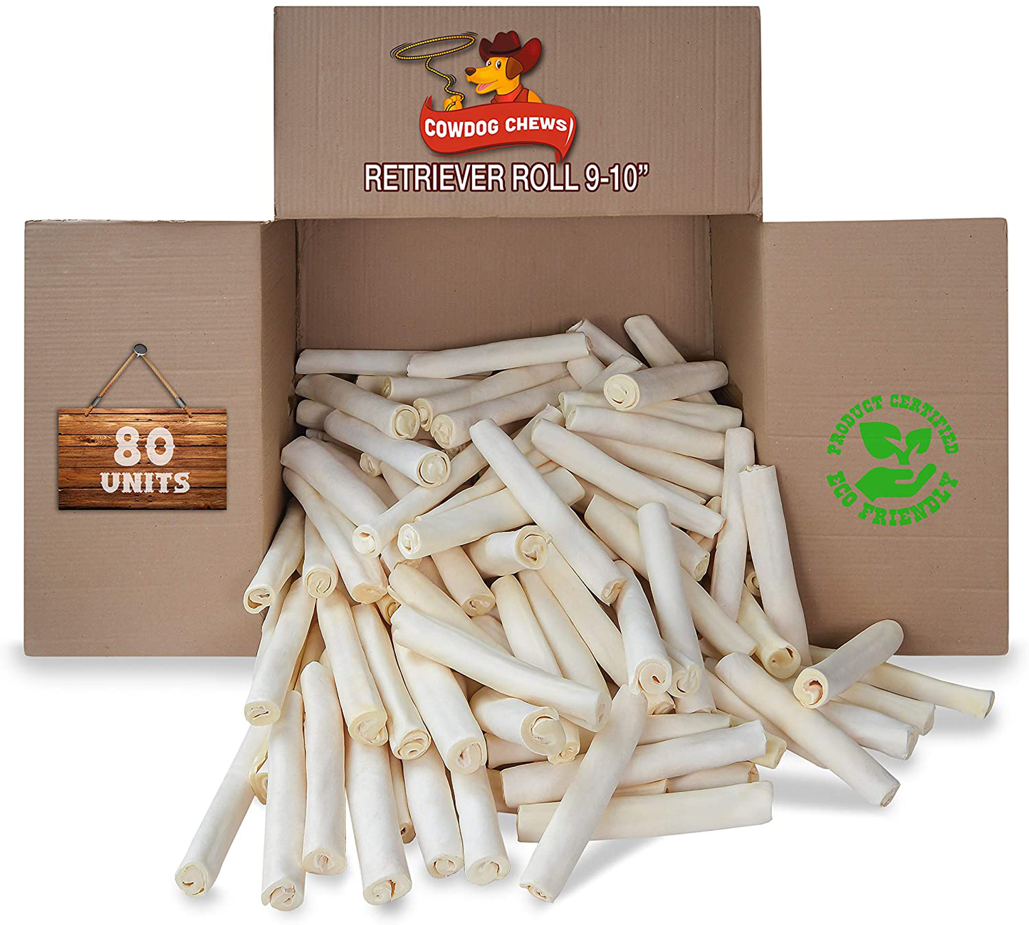 Retriever Roll 9-10 Inch All Natural Rawhide Dog Treat Animals & Pet Supplies > Pet Supplies > Dog Supplies > Dog Treats Cowdog Chews 80 Count (Pack of 1)  