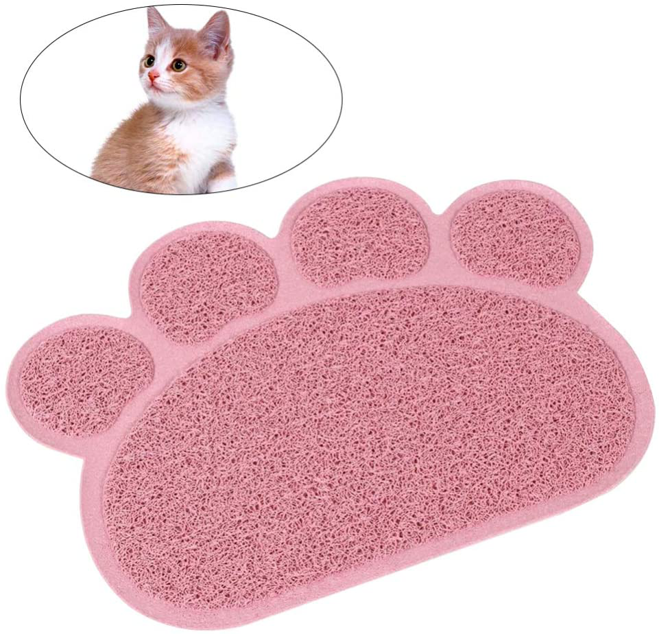 UEETEK Cat Litter Mat Non-Slip Pet Paw Shape Mat Pet Dog Cat Puppy Kitten Dish Bowl Food Water Placemat Mat 3040Cm (Pink) Animals & Pet Supplies > Pet Supplies > Cat Supplies > Cat Litter Box Mats UEETEK   