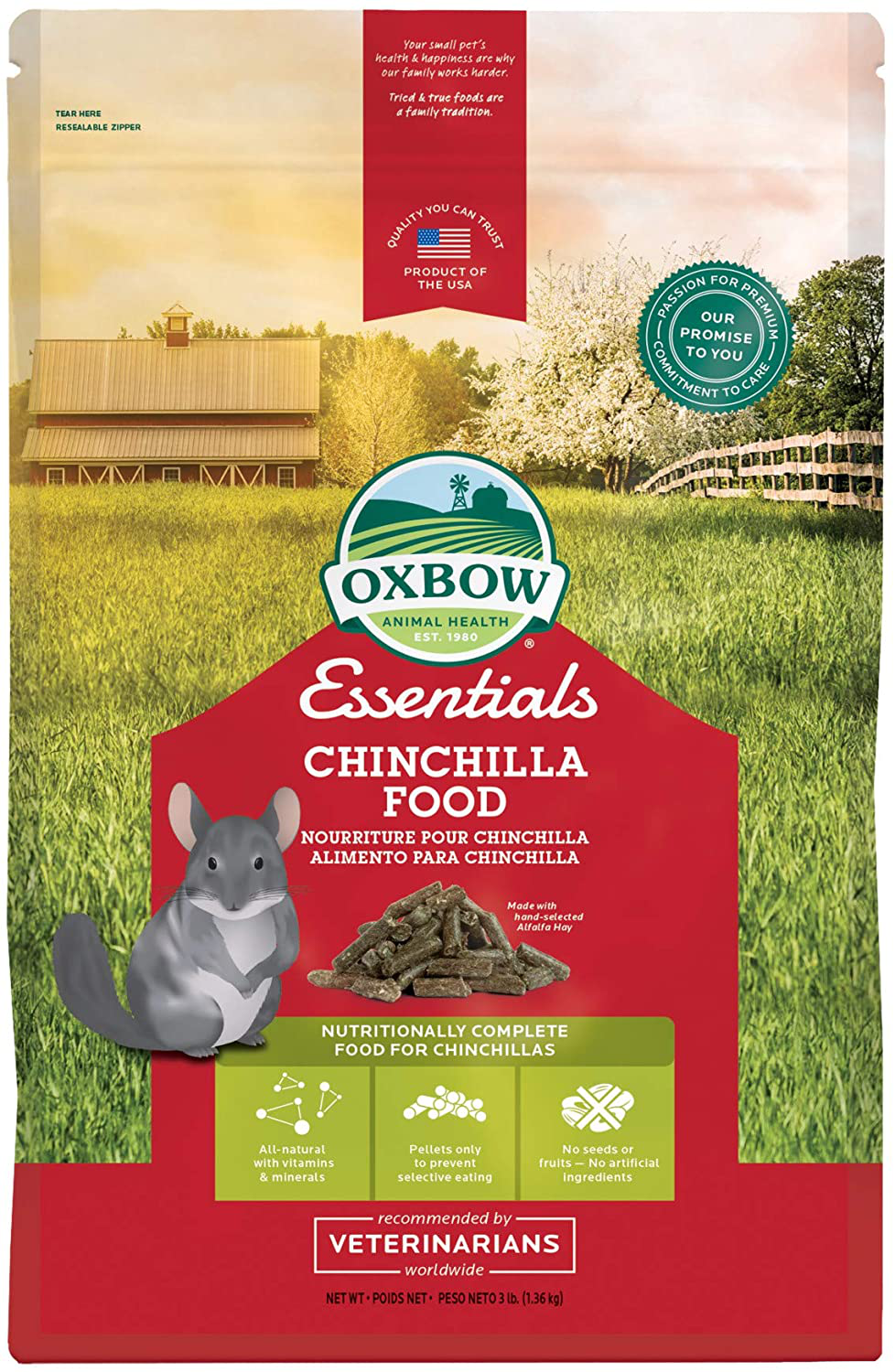 Oxbow Essentials Chinchilla Food - All Natural Chinchilla Food Animals & Pet Supplies > Pet Supplies > Small Animal Supplies > Small Animal Food Oxbow 3 Pound (Pack of 1)  