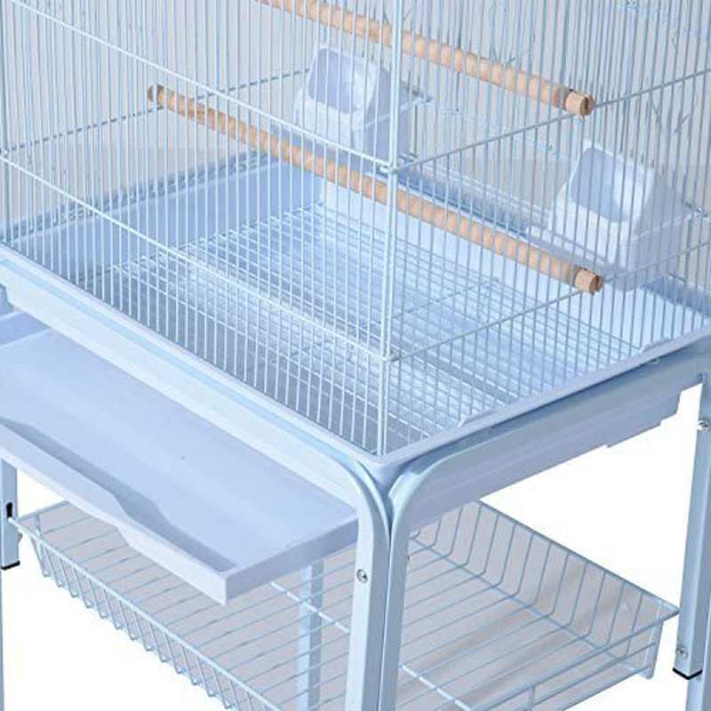 Pawhut 63" Metal Indoor Bird Cage Starter Kit with Detachable Rolling Stand, Storage Basket, and Accessories, White Animals & Pet Supplies > Pet Supplies > Bird Supplies > Bird Cages & Stands PawHut   