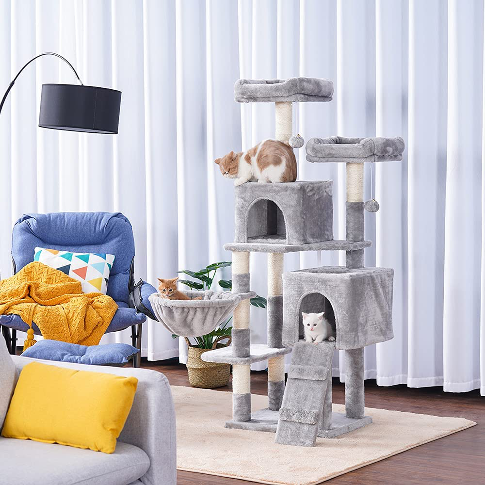 Hey-Brother 58'' Multi-Level Cat Tree Condo Furniture with Sisal-Covered Scratching Posts, 2 Plush Condos, Hammock for Kittens, Cats and Pets Animals & Pet Supplies > Pet Supplies > Cat Supplies > Cat Furniture Hey-brother   