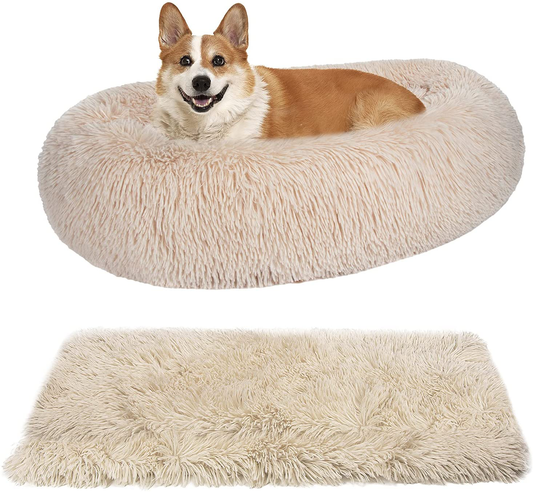JATEN Calming Dog Beds Donut Cuddler with Blanket, Pet Beds for Small Medium Large Dogs and Cats, Indoor Faux Fur Dog Beds Animals & Pet Supplies > Pet Supplies > Dog Supplies > Dog Beds JATEN   