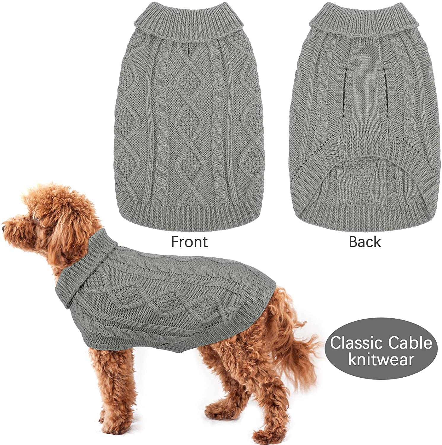 Pedgot Dog Sweater Turtleneck Knitted Dog Sweater Dog Jumper Coat Warm Pet Winter Clothes Classic Cable Knit Sweater for Dogs Cats in Cold Season Animals & Pet Supplies > Pet Supplies > Cat Supplies > Cat Apparel Pedgot   