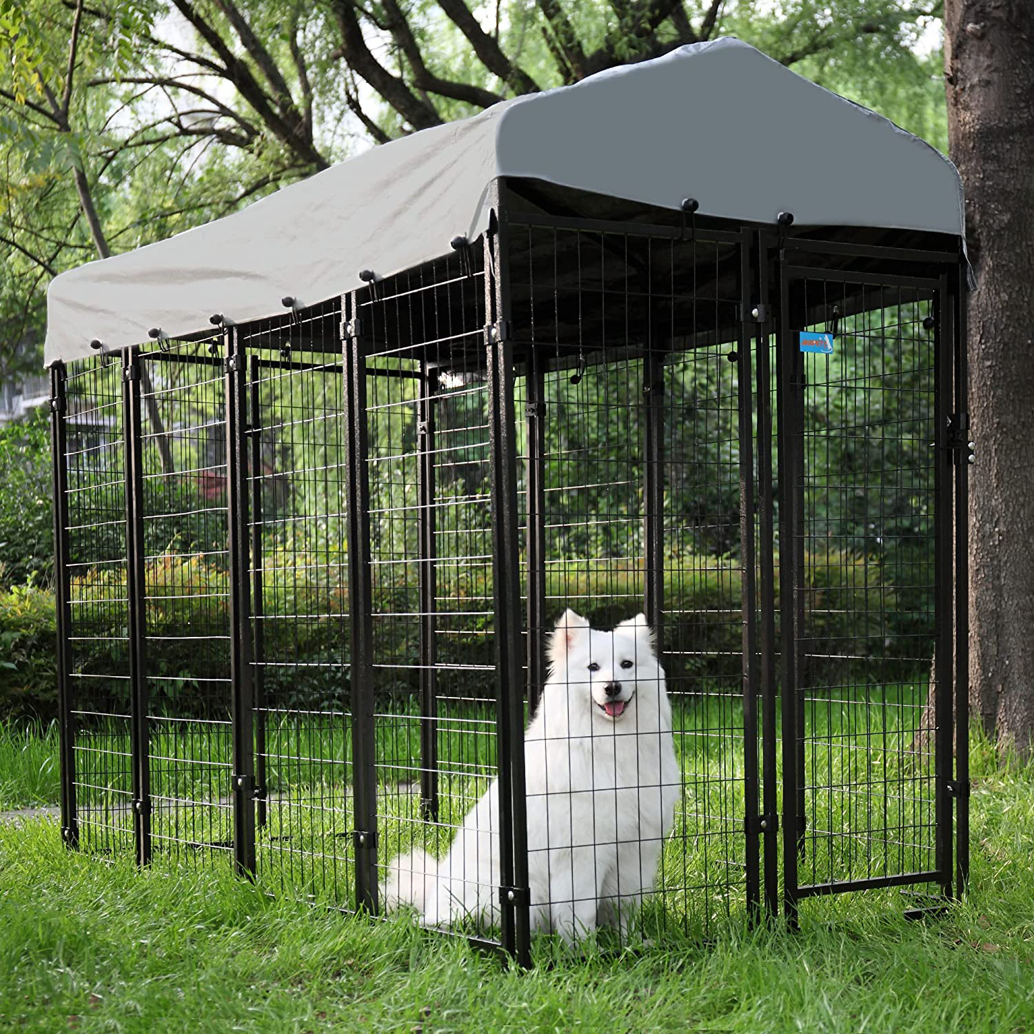 JAXPETY Large Dog Uptown Welded Wire Kennel Outdoor Pen outside Exercise Crate Pet Wire Cage W/ Roof