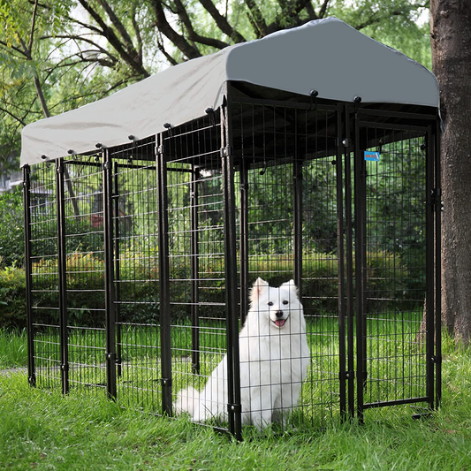 JAXPETY Large Dog Uptown Welded Wire Kennel Outdoor Pen outside Exercise Crate Pet Wire Cage W/ Roof Animals & Pet Supplies > Pet Supplies > Dog Supplies > Dog Kennels & Runs JAXPETY   
