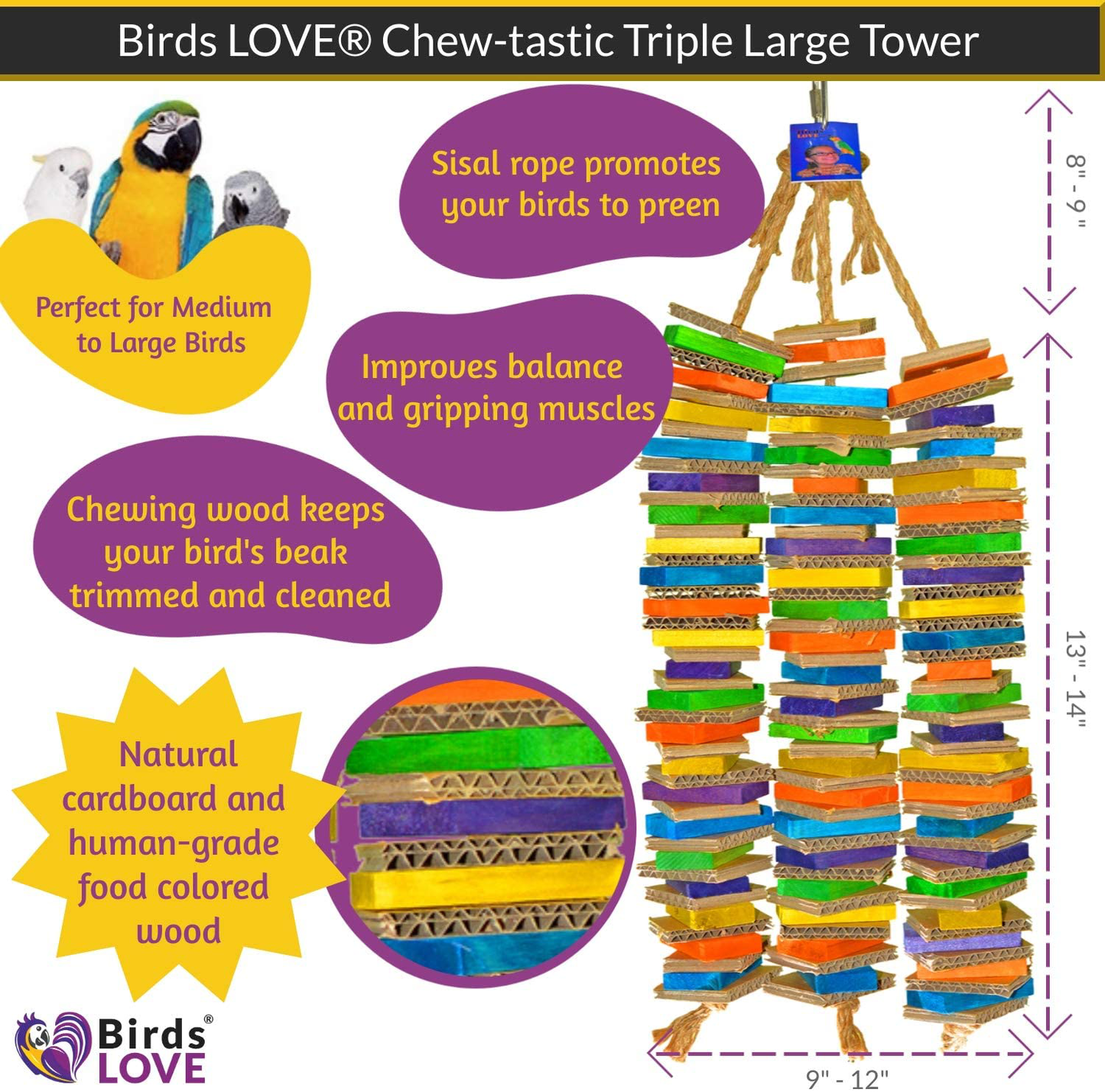 Birds LOVE Chew-Tastic Tower of Shredded Fun for African Greys, Amazons, Eclectus, Cockatoos, Macaws and Similar Sized Birds Animals & Pet Supplies > Pet Supplies > Bird Supplies > Bird Toys Birds LOVE   