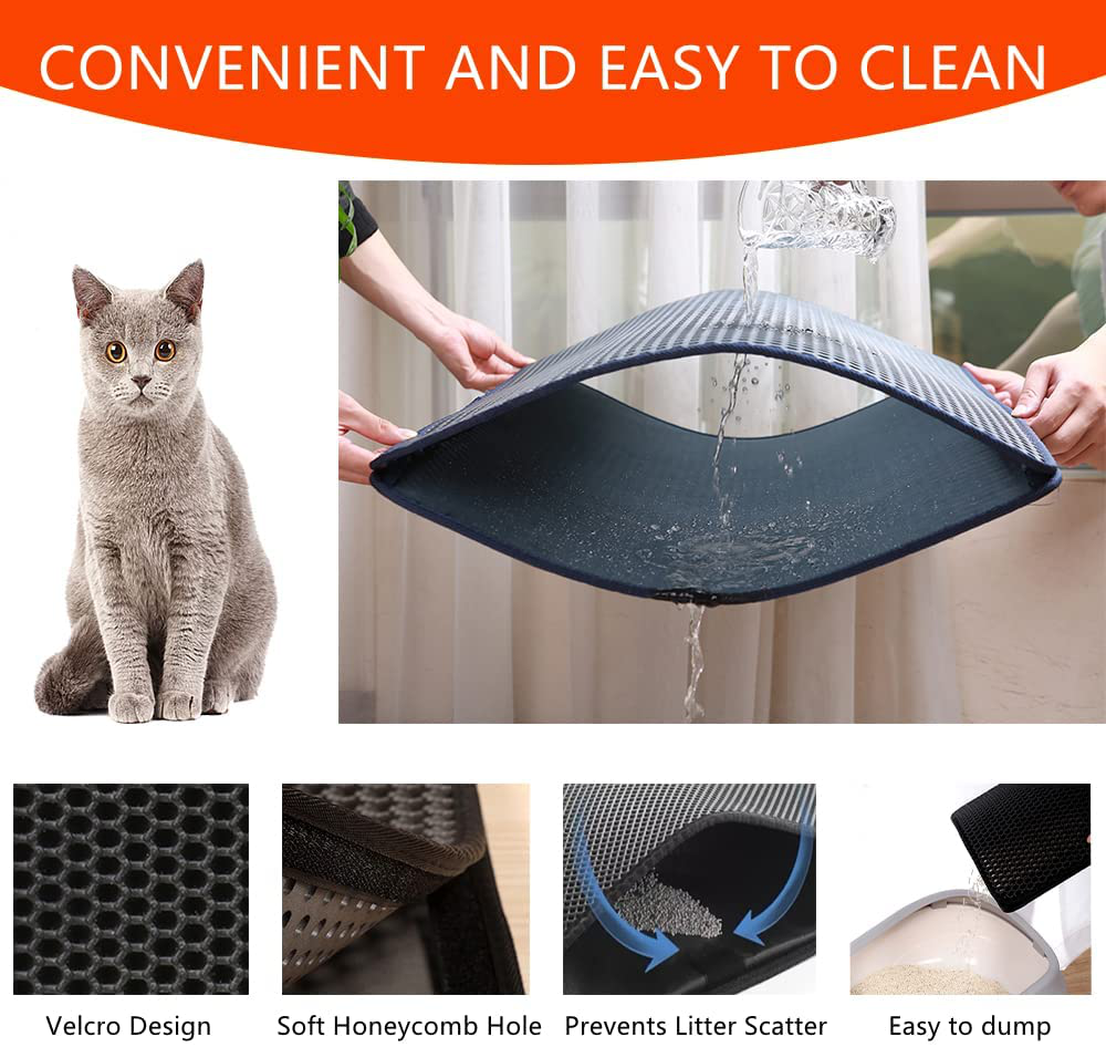 Cat Litter Mat, Litter Box Mat Premium Durable Cat Litter Mat Non-Slip and Waterproof Backing Double Layered Rug Soft on Kitty Cat Paws Easy Clean Scatter Control Durable Cat Mat Traps Litter (11.8Inx11.8In, Black) Animals & Pet Supplies > Pet Supplies > Cat Supplies > Cat Litter Box Mats NewL   