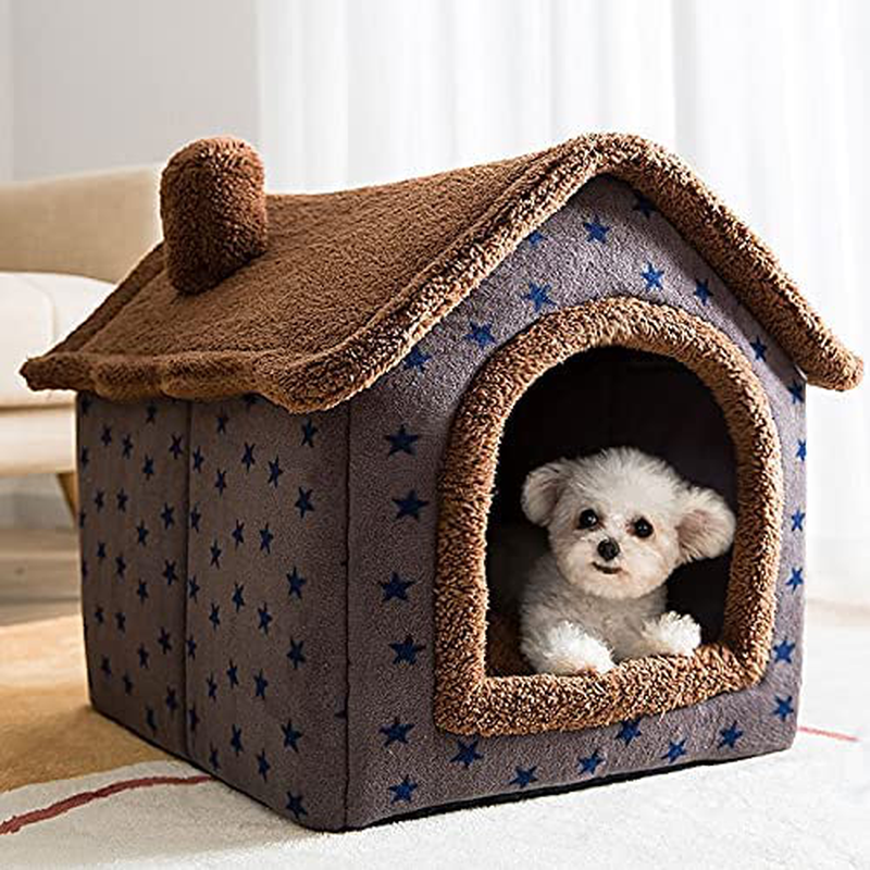 Dog House Kennel Soft Pet Bed Tent Indoor Enclosed Warm Plush Sleeping Nest Basket with Removable Cushion Travel Dog Accessory Coffee Animals & Pet Supplies > Pet Supplies > Dog Supplies > Dog Houses Petpany   