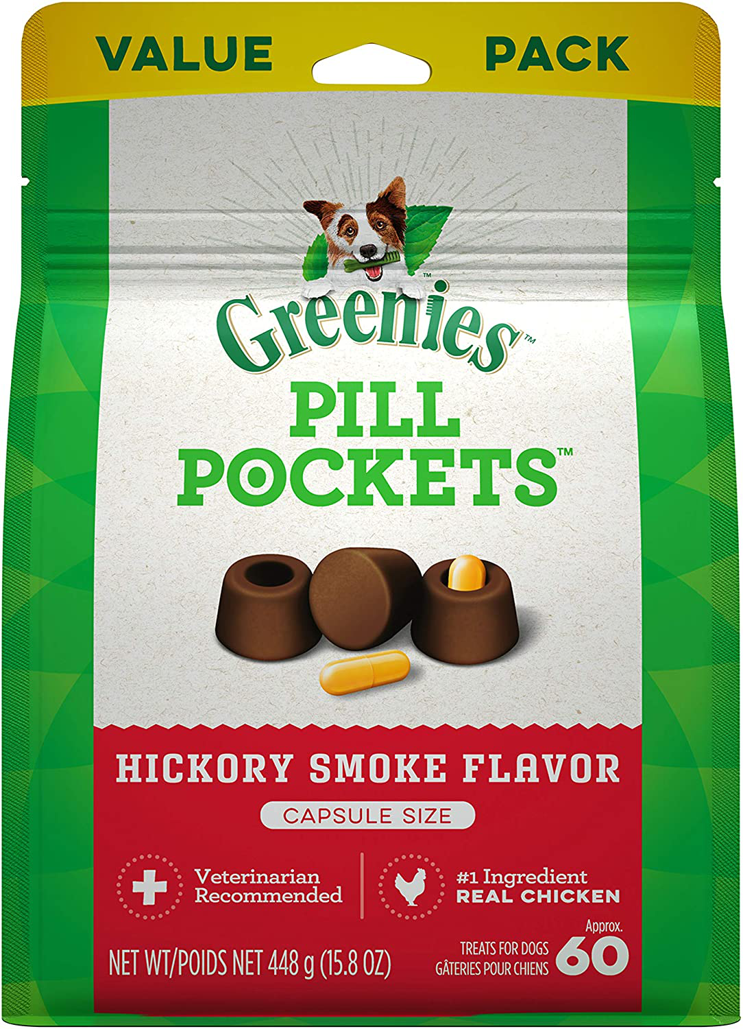GREENIES Pill Pockets Natural Dog Treats, Capsule Size, Hickory Smoke Flavor Animals & Pet Supplies > Pet Supplies > Dog Supplies > Dog Treats Greenies 15.8 Ounce.  