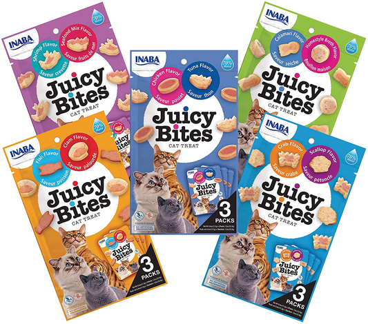 INABA Juicy Bites Grain-Free, Soft, Moist, Chewy Cat Treats with Vitamin E and Green Tea Extract, 0.4 Ounces per Pouch, 15 Pouches (3 per Pouch), Variety Pack Animals & Pet Supplies > Pet Supplies > Cat Supplies > Cat Treats INABA   