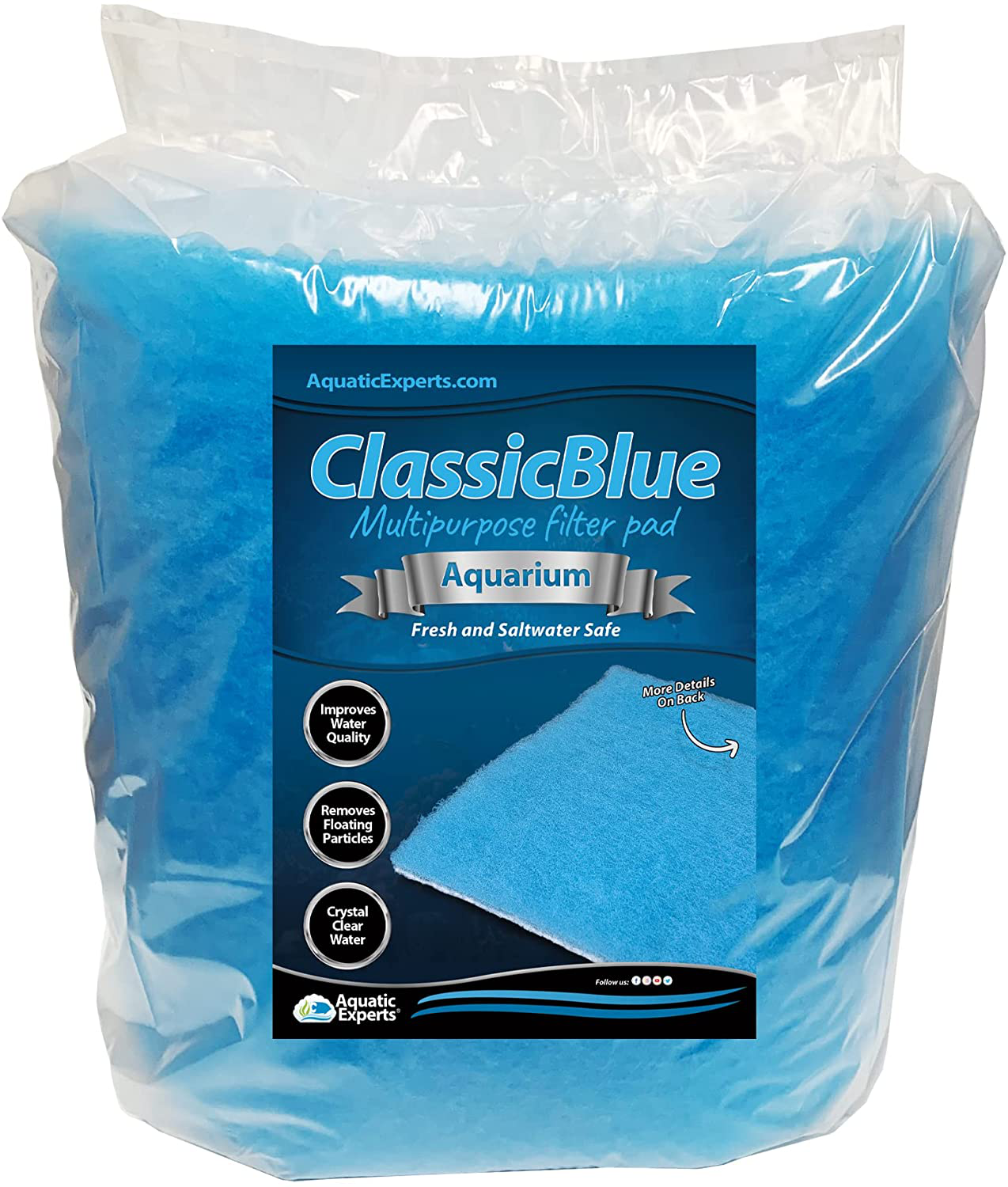 Aquatic Experts Classic Bonded Aquarium Filter Pad - Blue and White Aquarium Filter Media Roll Bulk Can Be Cut to Fit Most Filters, Made in USA