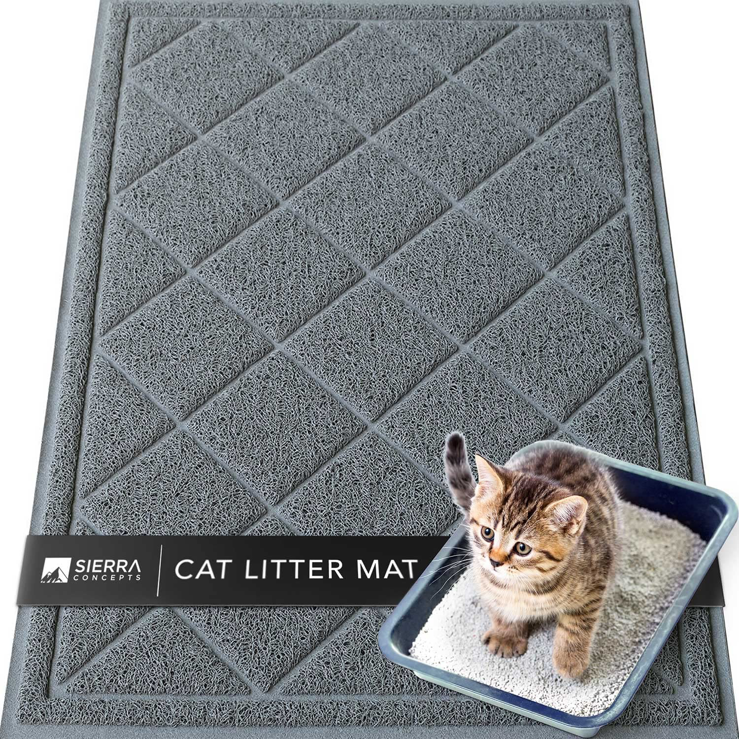 Sierra Concepts Large Cat Litter Mat 36"X24" - Litterbox Kitty Box Pet Food Bowl Trapping Dirt, Soft Paws Feeding Accessories, Waterproof, anti Slip, Floor Mats Low Profile Heavy Duty Animals & Pet Supplies > Pet Supplies > Cat Supplies > Cat Litter Box Mats Sierra Concepts Grey  