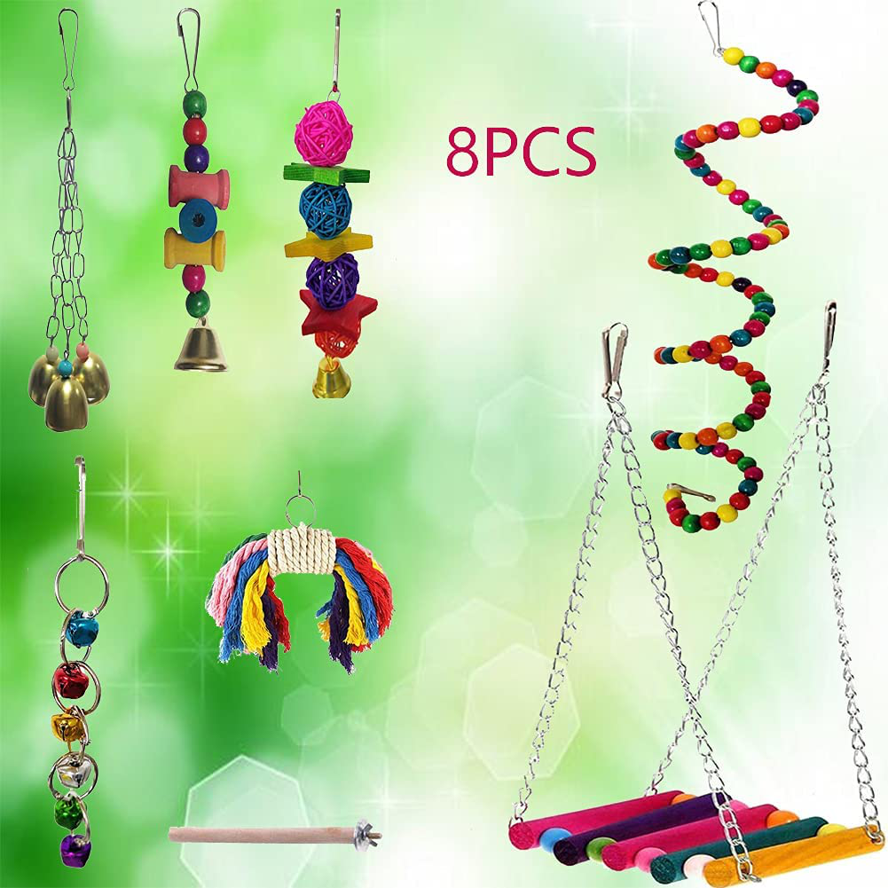 JIAYUE Bird Parrot Toys - 8 Pieces, Parrot Chewing Toys Bird Cage Accessories Perfect Bird Toy Used for Parakeets, Small Parrots, Conures, Macaws, Starlings, Finch Animals & Pet Supplies > Pet Supplies > Bird Supplies > Bird Toys JIAYUE   