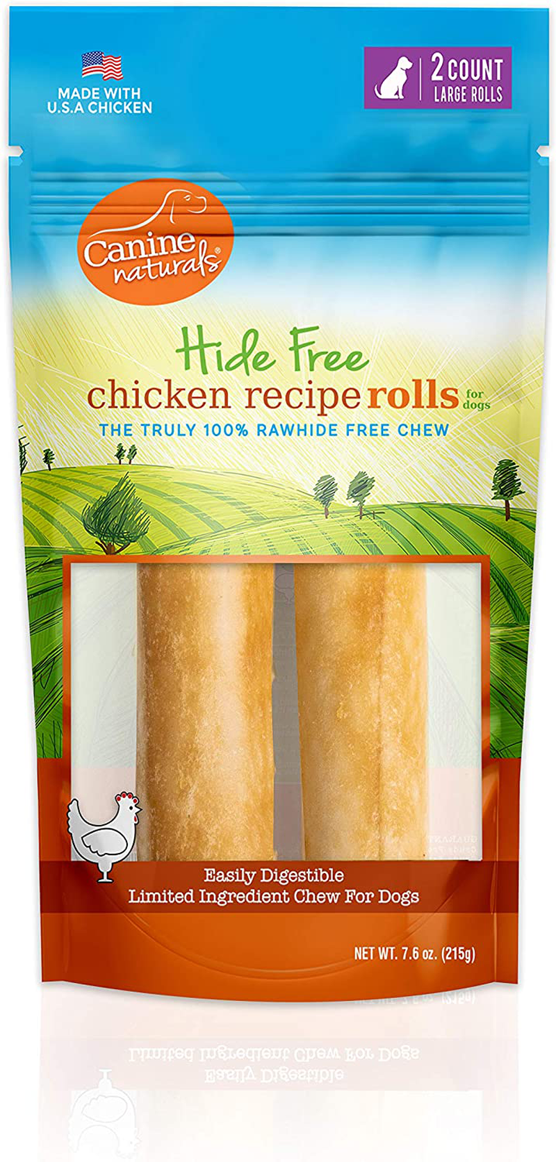 Canine Naturals Chicken Recipe Chew - 100% Rawhide Free and Collagen Free Dog Treats - Made from USA Raised Chicken - All-Natural and Easily Digestible Animals & Pet Supplies > Pet Supplies > Dog Supplies > Dog Treats Canine Naturals 7” Large Roll – 2 Count  