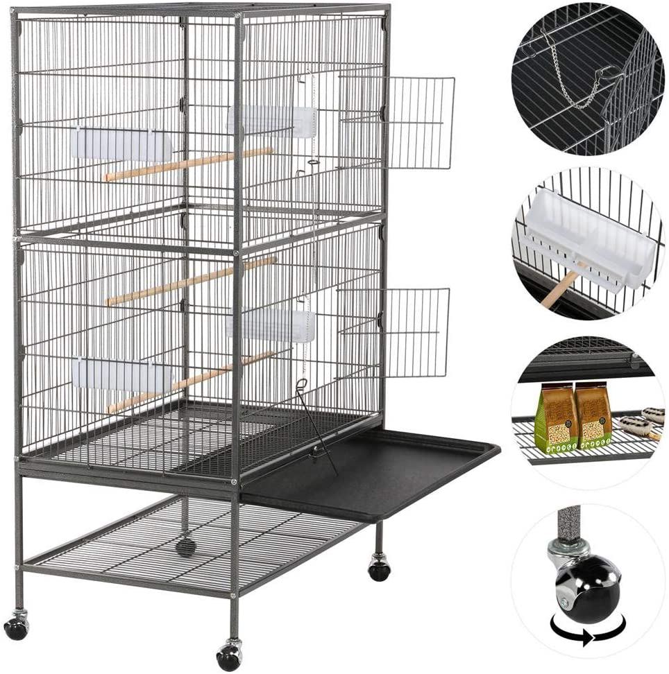 Topeakmart Wrought Iron Large Flight Parrot Bird Cage with Rolling Stand for Multiple Parakeets Conure Cockatiel Cage