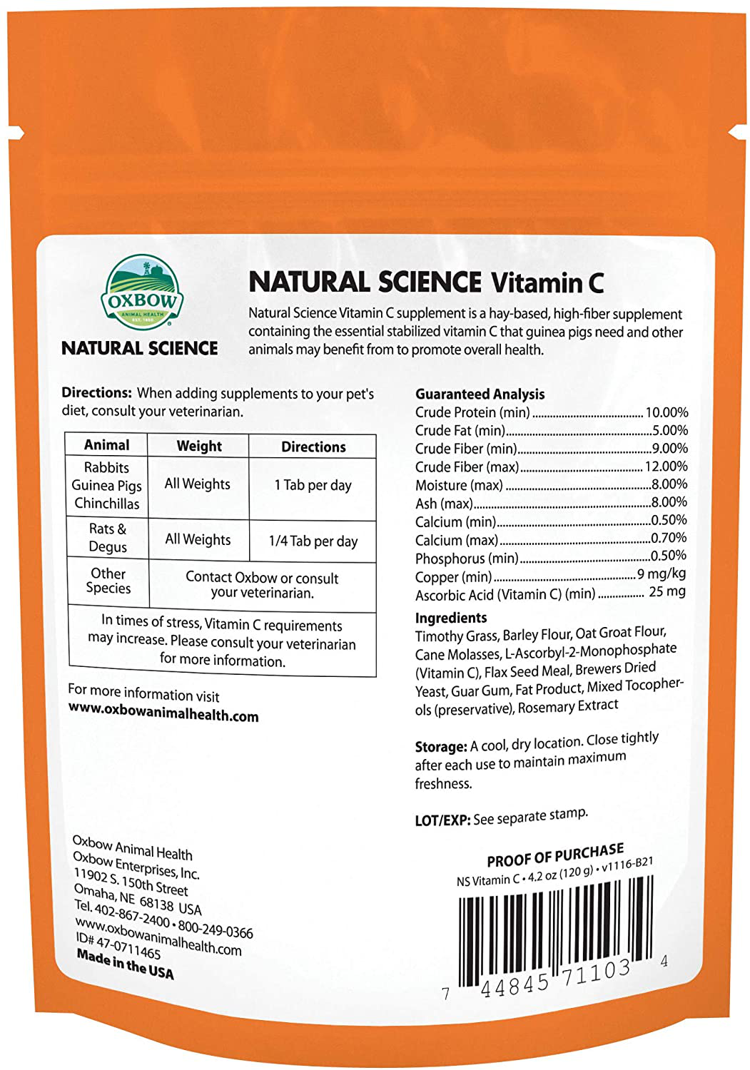 Oxbow Natural Science Vitamin C Supplement - Vitamin C for Guinea Pigs and Other Small Animals, 4.2 Oz. Animals & Pet Supplies > Pet Supplies > Small Animal Supplies > Small Animal Treats Oxbow   