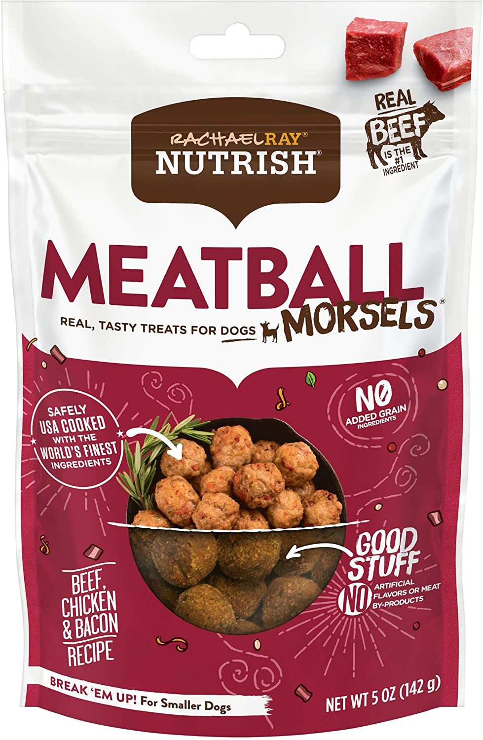 Rachael Ray Nutrish Real Meat Dog Treats Animals & Pet Supplies > Pet Supplies > Bird Supplies > Bird Treats Rachael Ray Nutrish Meatball Morsels - Beef, Chicken & Bacon 5 Ounce (Pack of 5) 